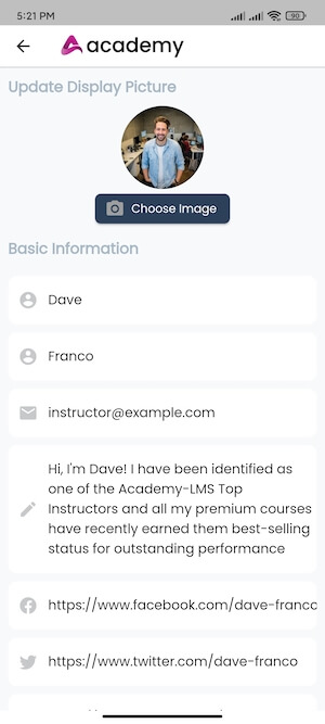 Updating Edit Profileacademy Instructors Mobile App