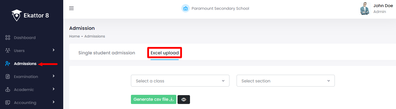 Ekattor 8 Admission Excel Upload 1 Ekattor 8 Admission Excel Upload 1