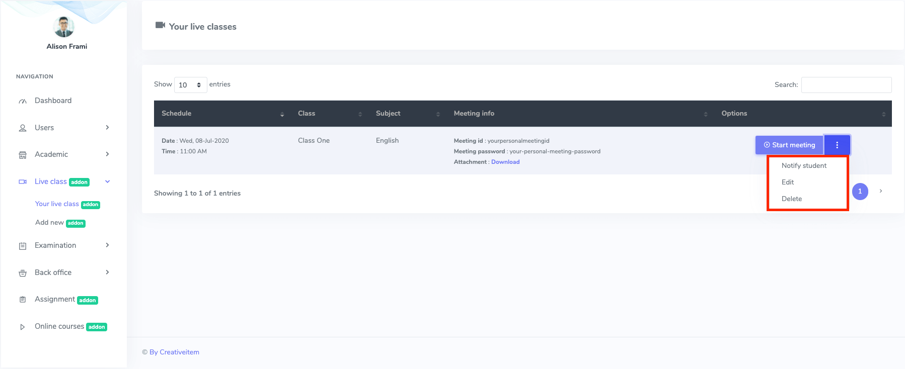 Informing Live Class Informing Live Class